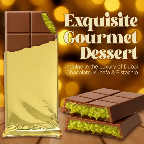 Vista 5 de Ceres Gourmet Dubai - Paquete de 3 barras de chocolate y pistacho (7 onzas cada uno), caramelo de chocolate con leche Dubai prémium con relleno