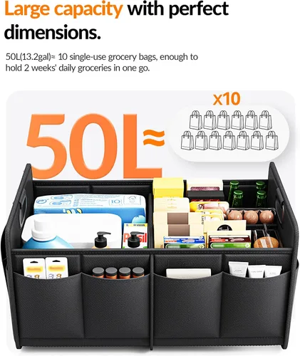 Vista 5 de Homeve Organizador de maletero de coche, organizador plegable de múltiples compartimentos, negro, 2 compartimentos, pequeño
