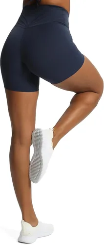Vista 5 de Aoxjox Trinity - Pantalones cortos de ciclismo para mujer, cintura cruzada, cintura cruzada, cintura alta, ejercicio, atletismo, gimnasio, correr