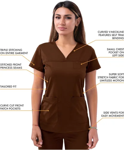 Vista 3 de Adar Pro - Conjunto de ropa quirúrgica con mejora de movimiento para mujer, blusa médica con cuello en V y pantalón médico deportivo y para yoga