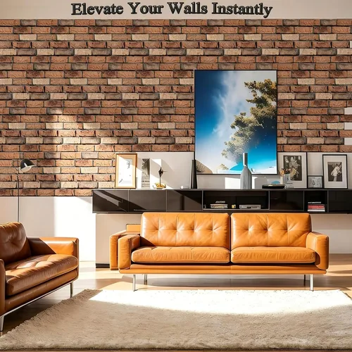 Vista 3 de Paneles de pared 3D para despegar y pegar, paquete de 10 paneles de PVC texturizados de ladrillo, azulejos de pared autoadhesivos impermeables