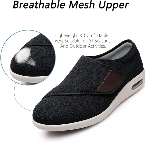 Vista 6 de MEJORMEN Zapatos para diabéticos extra anchos con cierre ajustable para caminar, zapatos deportivos ligeros y casuales, soporte para pies hinchados