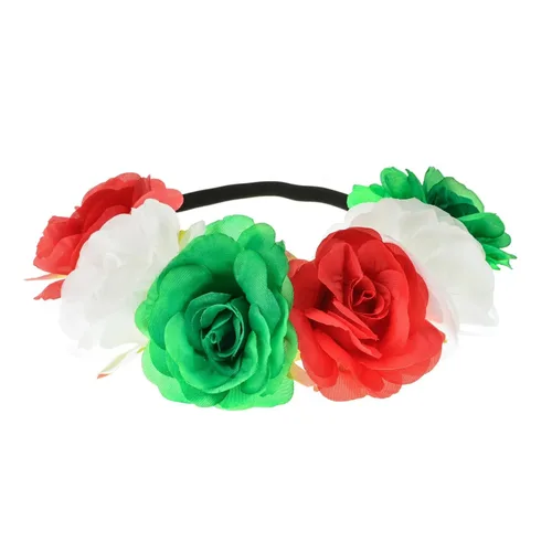 Vista 8 de Corona floral BOHO con diadema de rosas para el cabello (rojo oscuro)