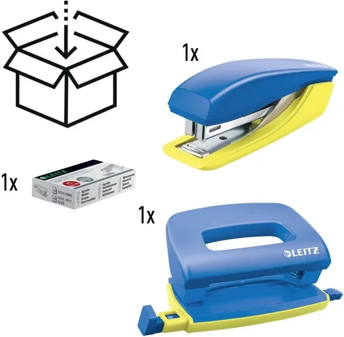 Vista 4 de Leitz Mini grapadora y perforadora, grapadora o perforadora de hasta 10 hojas, incluye grapas, gama Urban Chic, azul, 55996032