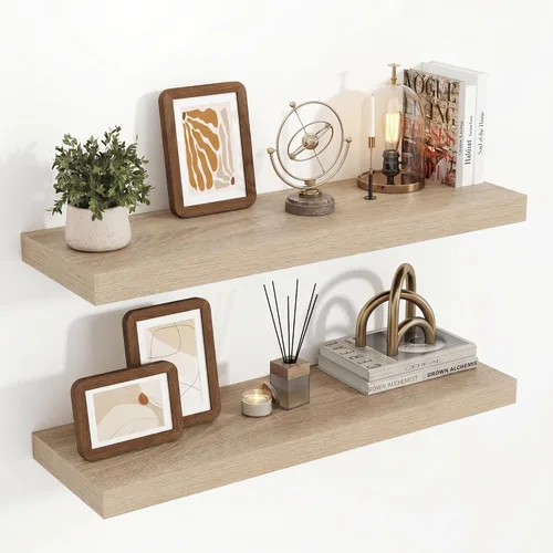 Vista 25 de Acovy Estantes flotantes de 16 pulgadas, estantes flotantes de 16 x 9.25 x 1.5 pulgadas de profundidad para pared, estantes de madera para baño