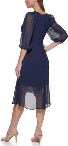 Vista 3 de DKNY Vestido cruzado de gasa con manga 34 para mujer