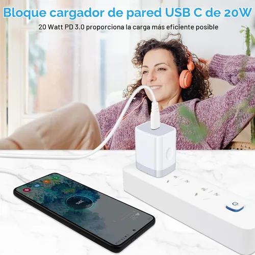Vista 5 de Bloque de carga rápida para Samsung Galaxy A17 A16 5G, A15, A56, A35, S25 Ultra, S24Fe, A54, Z Fold/Flip7, A14, A53, S23, A23; iPhone 16 Pro Max 15