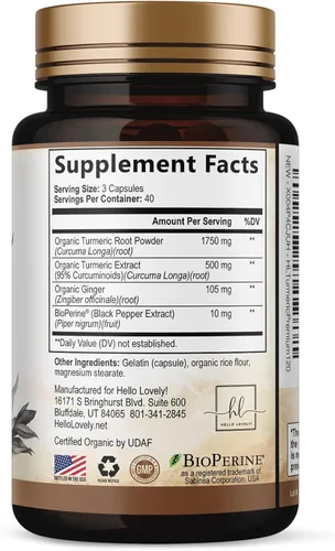 Vista 9 de Suplemento de curcumina de cúrcuma con 95% de curcuminoides, cúrcuma orgánica y jengibre de 1750 mg, pimienta negra BioPerine para una mejor