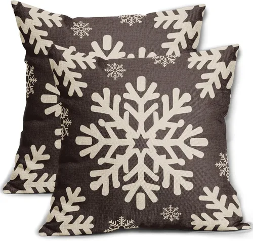 Vista 11 de Fundas de almohada decorativas de Navidad negras 40x40 cm con copos de nieve blancos de Navidad, juego de 2, temática rústica de invierno