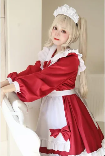 Vista 6 de WKDTWCOS Disfraz de sirvienta para mujer, talla grande, disfraz de sirvienta de Halloween, Lolita, anime japonés, delantal, vestido de sirvienta