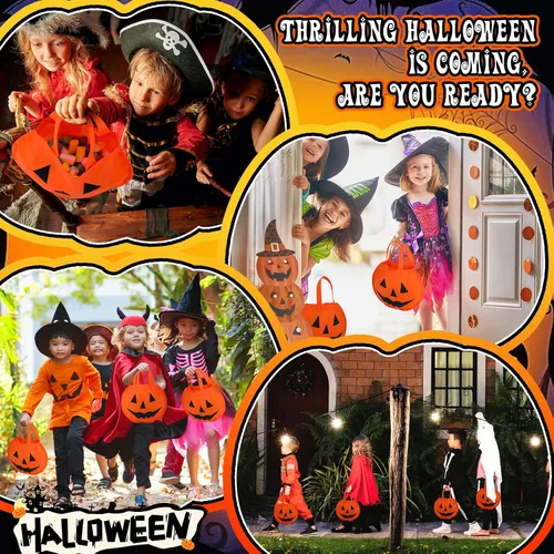 Vista 7 de 24 bolsas de calabaza de Halloween de 11.8 x 9.8 pulgadas, no tejidas, bolsas de truco o trato, cara de calabaza, caramelos, bolsa de regalo