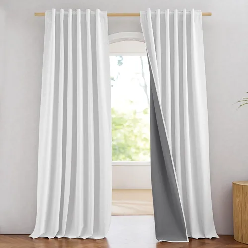 Vista 32 de NICETOWN Cortinas 100% opacas de 63 pulgadas de largo, 2 paneles de cortinas cortas con aislamiento térmico con forro para dormitorio, cortinas