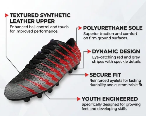 Vista 3 de Viazri Bolt FG - Zapatillas de fútbol para niño Negro/Rojo/Plateado