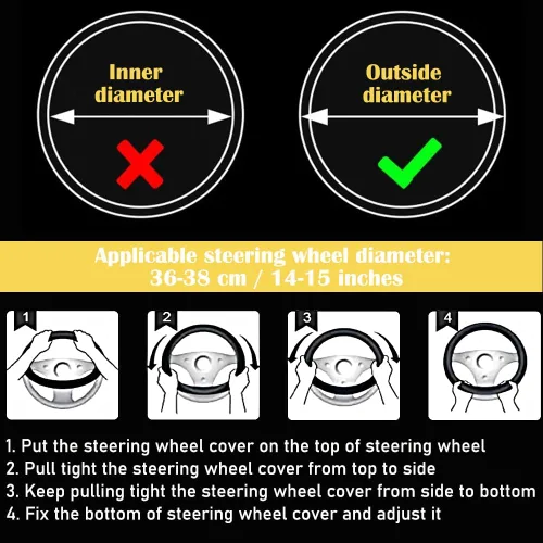 Vista 7 de Funda elástica para volante de coche universal de 15 pulgadas, fundas de volante de microfibra suave de cuero transpirable, antideslizante