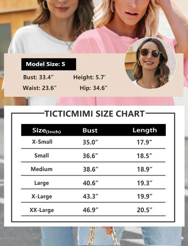 Vista 5 de TICTICMIMI Camisetas cortas de verano para mujer, manga corta, cuello redondo, camisetas básicas sin botones