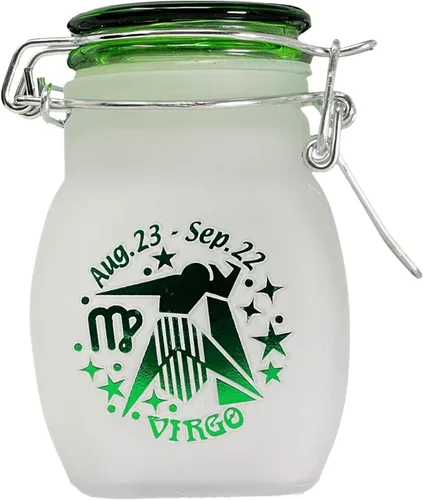 Vista 9 de Frasco de Almacenamiento de Vidrio Hermético a Prueba de Olores del Signo del Zodiaco, Cuarto de Onza (125ml), 3.25'' (Signo Astrológico de Acuario)