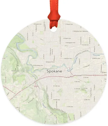 Vista 12 de Andaz Press Mapa de la ciudad de Estados Unidos redondo de madera natural MDF ornamento de Navidad, Akron, Ohio Vintage Mapa, 1 paquete, larga