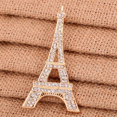 Vista 3 de YAZILIND Joyería Regalo de Navidad Rosa Glaring Torre Eiffel Broches y alfileres Vintage, Cristal