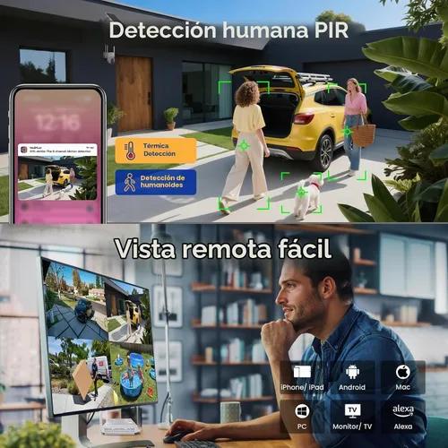 Vista 7 de xmartO Sistema de cámara de seguridad PTZ AI sin cables, kit de 4 cámaras