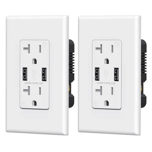 Vista 12 de ELEGRP Receptáculo de toma de pared USB con puertos USB duales de 4.0 A, receptáculo dúplex resistente a manipulaciones de 15 amperios, toma de Negro
