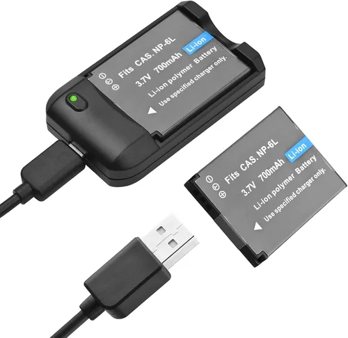 Vista 2 de Andoer Cargador de batería NP-6L con luz indicadora LED + 2 baterías NP-6L de 3.7 V 700 mAh con cable de carga USB