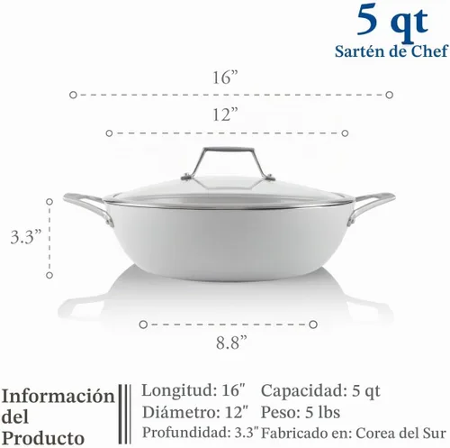 Vista 5 de TECHEF - CeraTerra, sartén de cerámica antiadherente multiusos de 5 cuartos / 12 pulgadas con tapa, exterior e interior de cerámica libre de PTFE