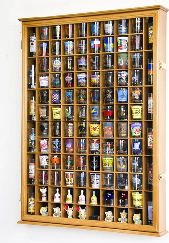 Vista 5 de 108 Shot Glass Shotglass Shooter Display Case Holder Cabinet Wall Rack 98% UV Lockable Door - Negro