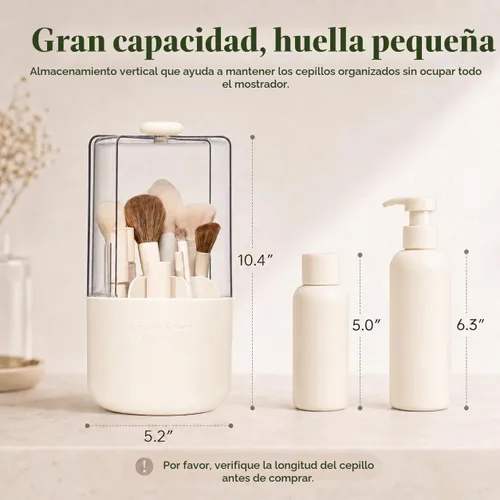 Vista 3 de EACHY Soporte para brochas de maquillaje giratorio de 360° con tapa a prueba de polvo, material impermeable, 7 compartimentos para almacenamiento