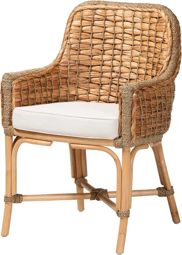 Vista 3 de bali & pari Kyle - Sillón moderno bohemio de ratán natural con respaldo tejido de hierba marina