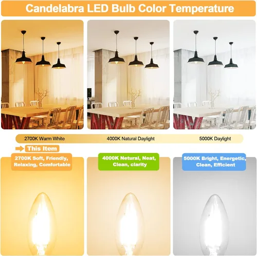 Vista 3 de Bombilla LED E12 para candelabro, 2700 K, blanco cálido, equivalente a 40 W, bombillas tipo B con forma de vela de 4 W, bombilla LED B11 para Blanco