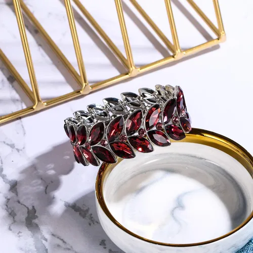 Vista 5 de BriLove Pulsera elástica con cuentas de diamantes de imitación marquesa de cristal nupcial para mujer
