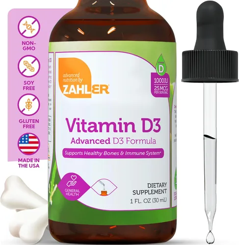 Vista 2 de Zahler Suplemento líquido de vitamina D3 de 1000 UI para adultos para mujeres y hombres, vegetariano, kosher, sin OMG, sin gluten, gotas de vitamina