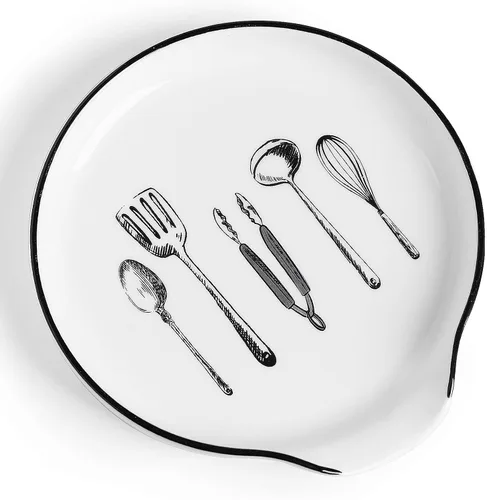 Vista 9 de GDCZ - Soporte de cuchara de cerámica de 5 pulgadas para encimera de cocina y estufa (negro, 1) 5 Inch Round Spoon Rest, Grooved Slot, Keeps