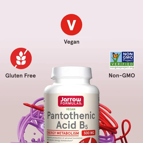 Vista 5 de Jarrow Formulas Ácido pantoténico B5 500 mg, suplemento dietético, vitamina B5 para apoyo de hormonas suprarrenales y metabolismo de energía
