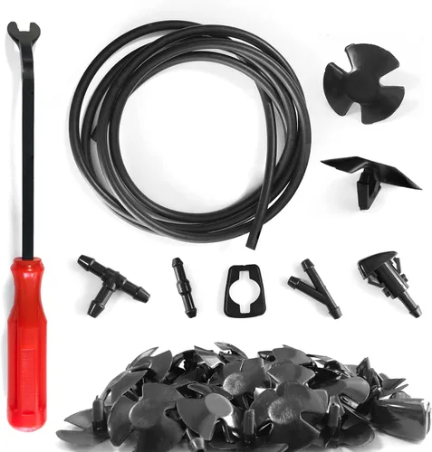 Vista 8 de Kit de manguera de lavado de parabrisas, manguera universal de líquido de lavadora de 158 pulgadas (13.1 ft) con 12 conectores de manguera, conecta