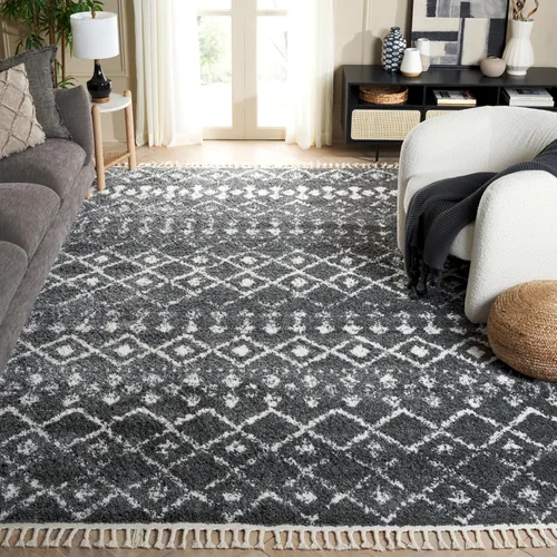 Vista 18 de SAFAVIEH Berber Fringe Shag Collection - Alfombra decorativa de 2 pies 2 pulgadas x 4 pies, color crema y gris oscuro, diseño que no desprende