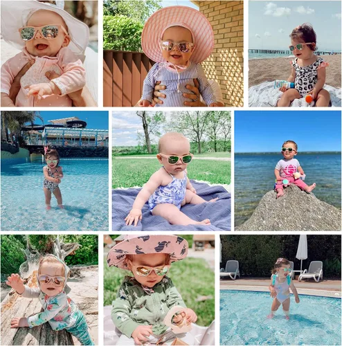 Vista 7 de COCOSAND Gafas de sol para bebé con correa polarizadas, flexibles, cuadradas, UV400 para niños y niñas de 0 a 24 meses