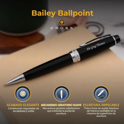 Vista 4 de Cross Bailey - Bolígrafo personalizado en laca negra con ribete cromado Negro