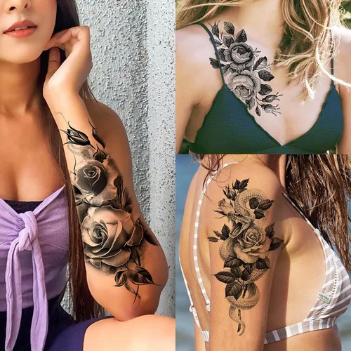 Vista 2 de VANTATY - Tatuajes temporales, diseño de flor 011