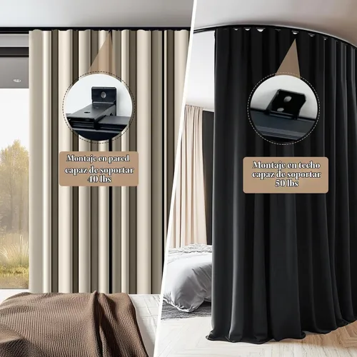 Vista 3 de Rieles flexibles para cortinas de techo, riel de techo para cortinas, cortinas de aluminio, riel de cortina de montaje en pared, barra de cortina