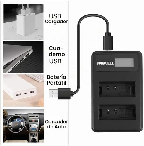 Vista 5 de Bonacell Paquete de 2 baterías LP-E10 y cargador dual LCD compatible con Canon EOS EOS 1100D, EOS 1200D, EOS 1300D, 1500D, 2000D, 3000D, Rebel T3
