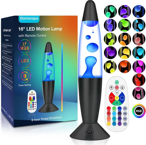 Vista 9 de Elomavapa - Lámparas de movimiento líquido color negro, 17 colores cambiantes con control remoto, luz nocturna LED de 13.5 pulgadas para niños