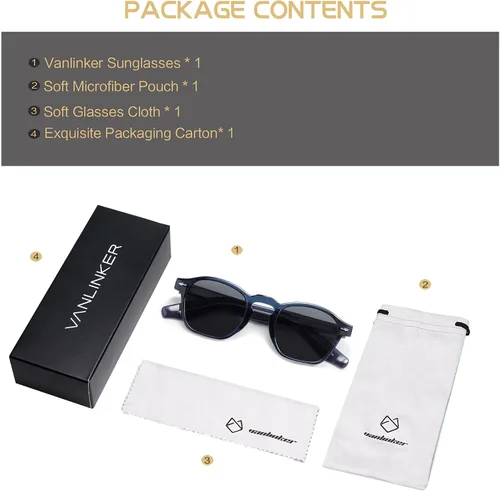 Vista 6 de VANLINKER Gafas de sol cuadradas pequeñas retro para hombres y mujeres de moda con forma de cubo fino, montura delgada, gafas de lujo VL9774
