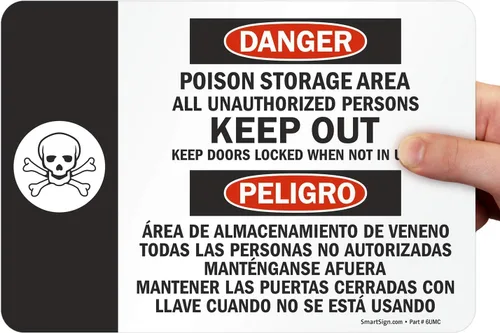 Vista 7 de SmartSign Letrero bilingüe "Danger - Poison Storage Area" Aluminio de 7" x 10