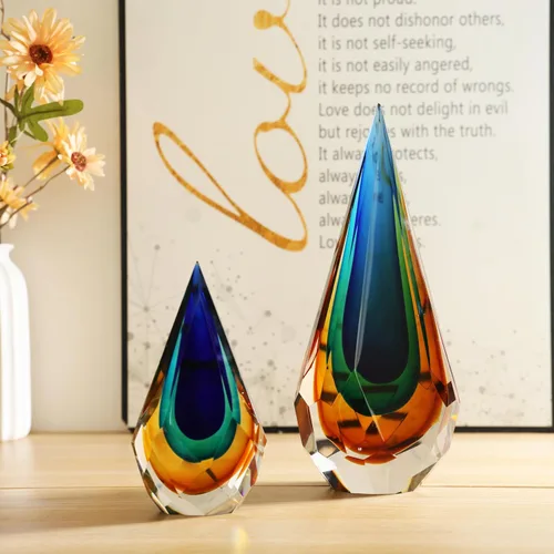 Vista 3 de Yao Yuan Handmade Murano Glass Art Decor Sculpture - Unique Hand-Cut Cube Paperweight for Home Décor