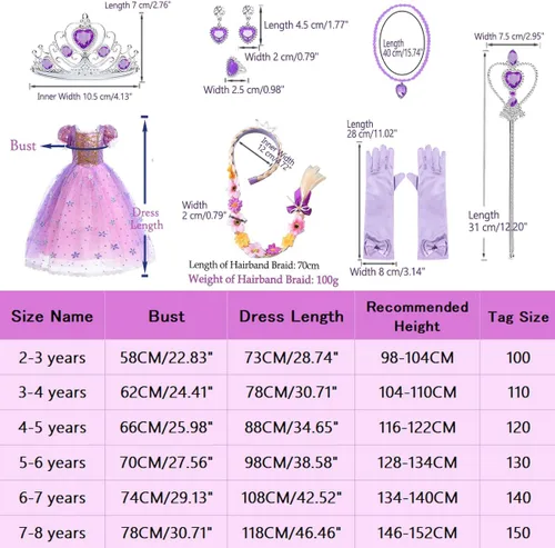 Vista 6 de Vestido morado para niñas, disfraz de princesa para niñas pequeñas, para fiesta de cumpleaños, Halloween, Navidad