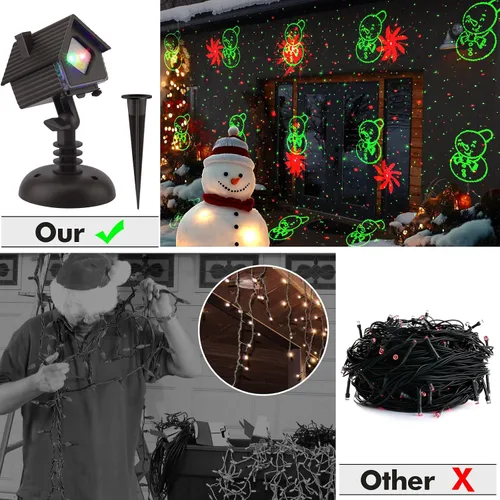 Vista 7 de Poeland Proyector de luces de Navidad para jardín, luces láser con 4 temas y múltiples patrones, proyector de luces festivas IP65, impermeable