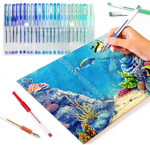Vista 5 de Paquete de 48 bolígrafos de gel azules, 24 bolígrafos de gel de colores con 24 repuestos, 40% más de tinta para escribir suavemente para adultos