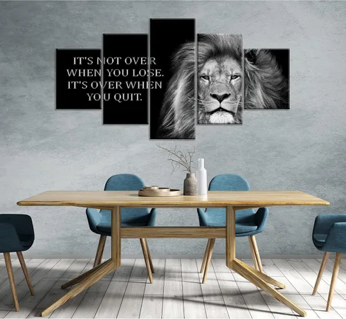 Vista 2 de Arte de pared inspirador de león en blanco y negro para decoración de pared, impresión en lienzo, citas motivacionales, pósters, pintura enmarcada