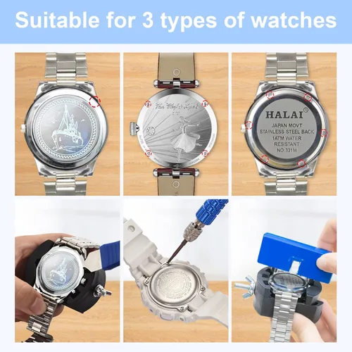 Vista 5 de EasyTime Kit de reparación de reloj kit de herramientas de repuesto de batería de reloj profesional, adecuado para la extracción de la parte trasera